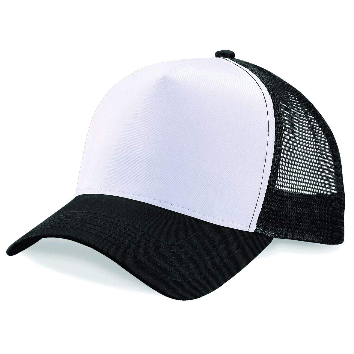 Plain Trucker Cap Mesh Back Baseball Cap Snapback - Black/White