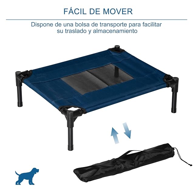 Foto 6 de 8 de PawHut Cama Elevada para Perros Gatos con Tela Oxford 61x46x18 cm Azul