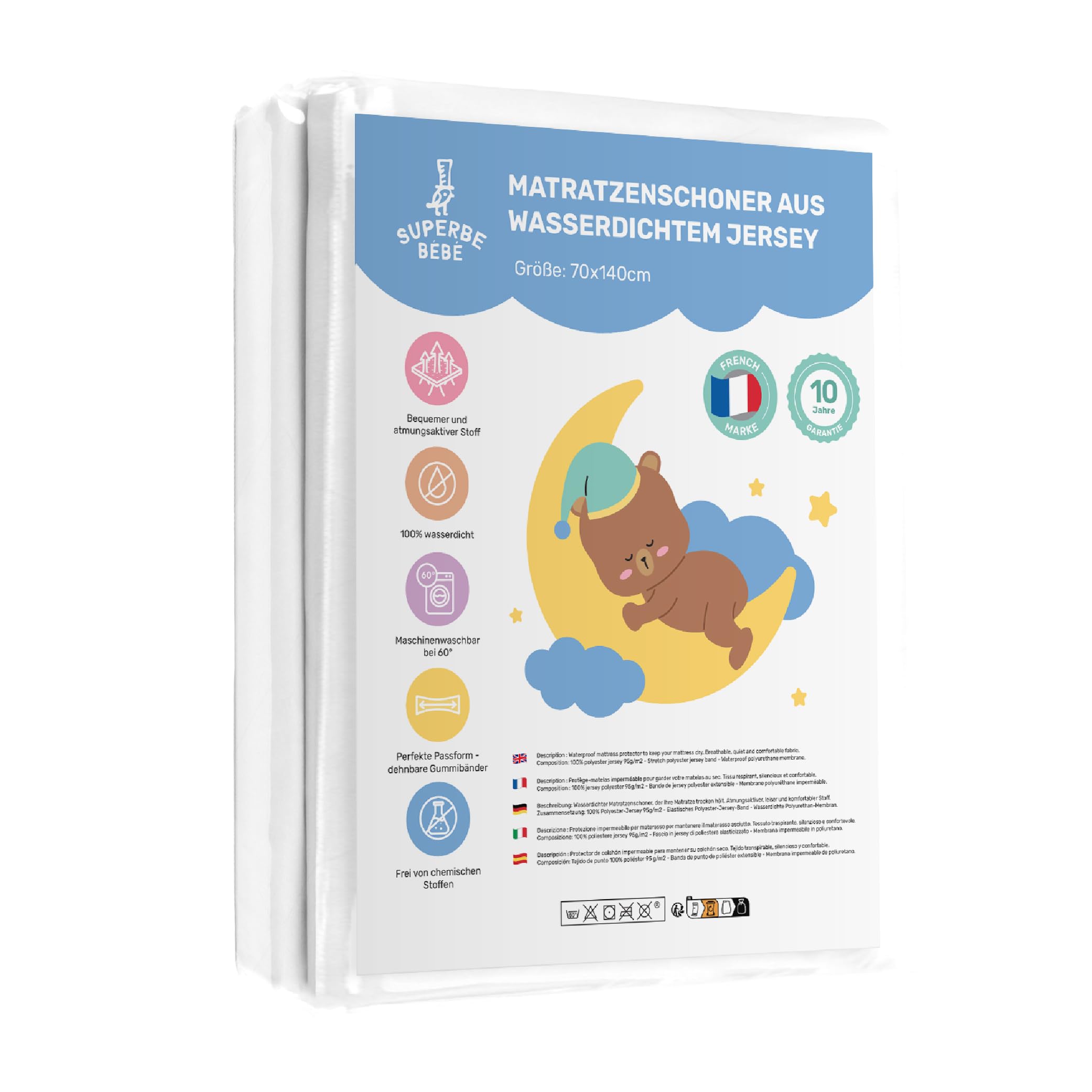 Matratzenschoner 70x140 wasserdichte Matratzenauflage - Bettunterlagen - Baby Bed Cover - wasserdichte Betteinlage - Wasserdichter Matratzenschutz Mit 30cm Bonnet - Weiße Jersey Bettschutz Unterlage