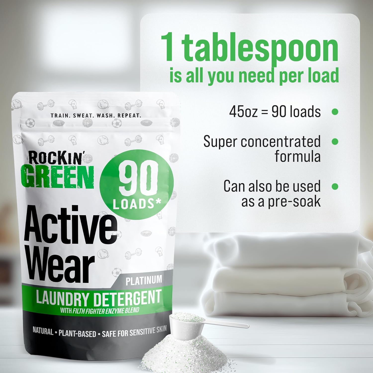 Rockin' Green Activewear 90 Loads Bundle With Hard Rock Smashing Watermelons 90 Loads | All-Natural and Eco-Friendly | Non-Toxic and Safe for Sensitive Skin | Vegan and Biodegradable