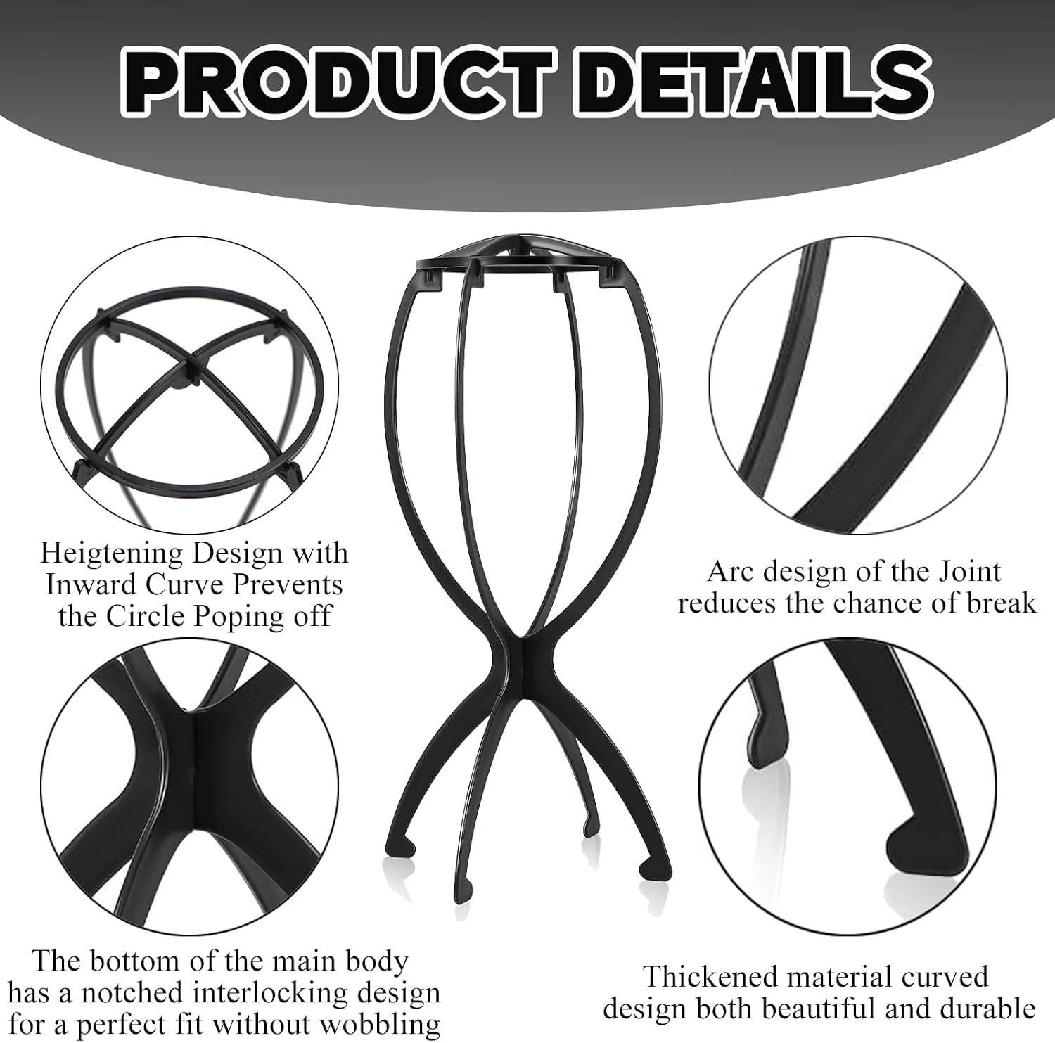 3PCS Wig Stand, Portable Wig Holder,Suitable for Various Types of Wigs, Travel Foldable Wig Holder for Styling Collapsible Portable Wig Stand