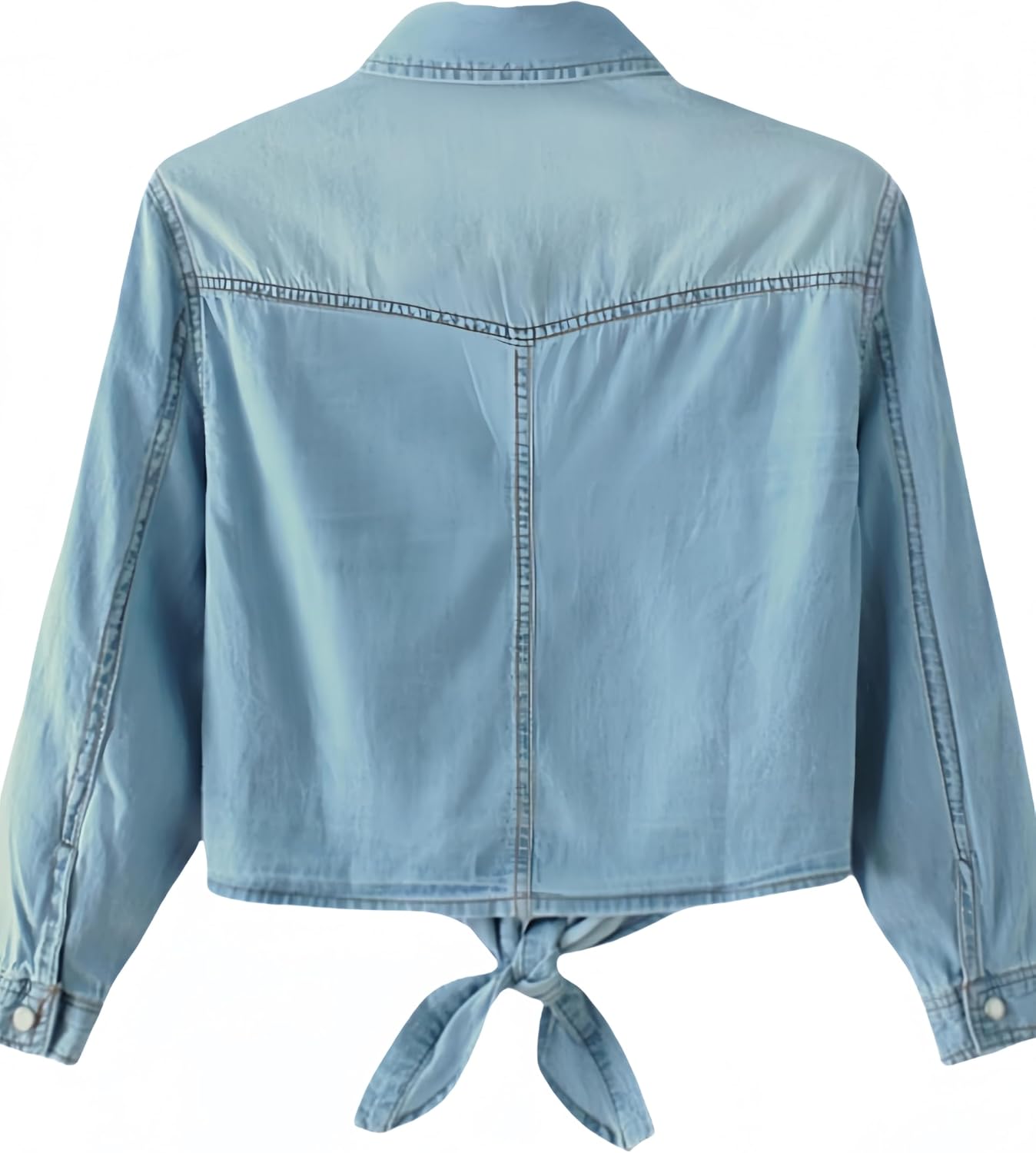 Simier Fariry Womens Tie Front Denim Shirt Summer Lightweight Jean Tops Roll Up 3/4 Sleeve Button Down Fall Cute Outfits - Image 4