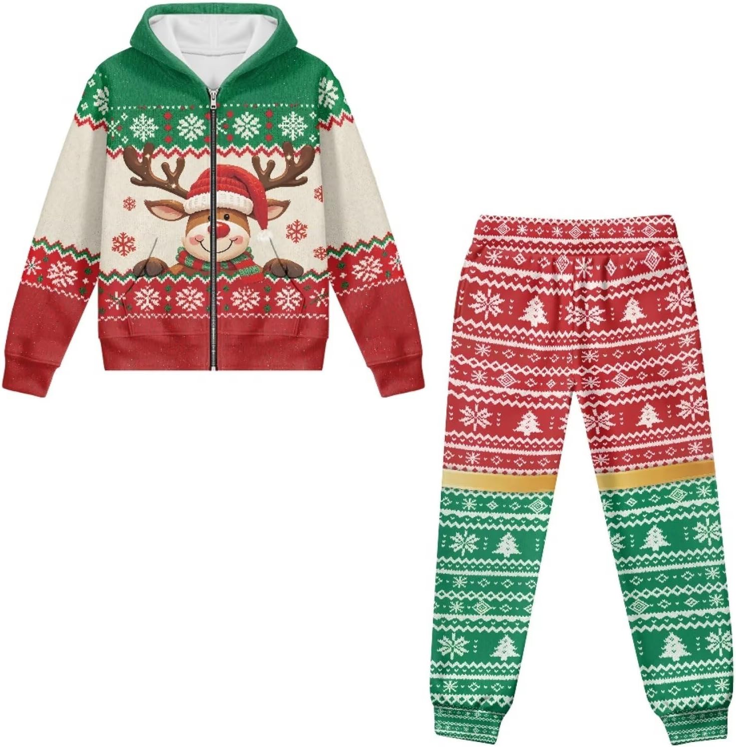 Xpyiqun Tracksuits Size 6-15Y Zip Up Hoodies and Sweatpants 2 Piece Christmas Outfits for Girls Kids Sweatshirt