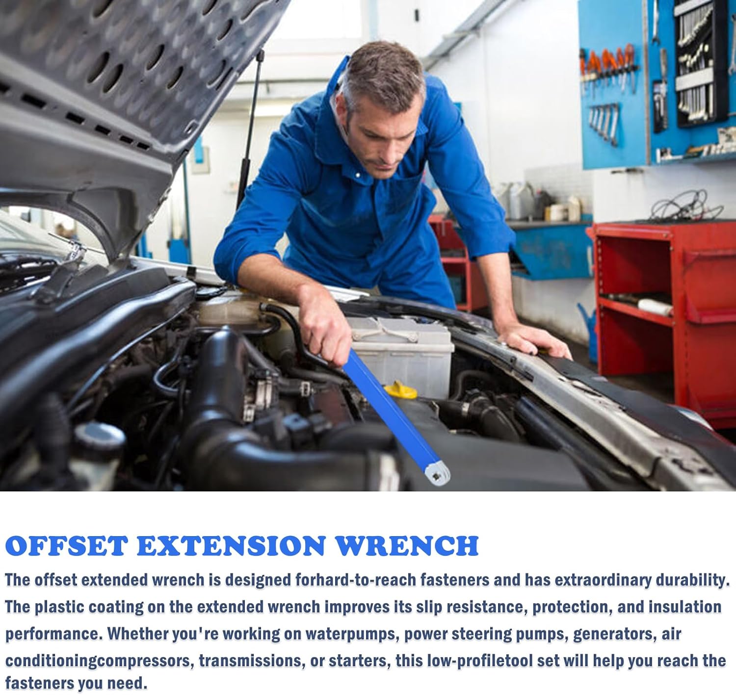 Offset Extension Wrench Set, Impact Ready Socket Ratchet Wrench Extender Tool with 1/2'', 1/4'', 3/8'' Square Drive Adapters, Zero Degree Ratchet Tool Universal Stubby Wrenches Set for Car