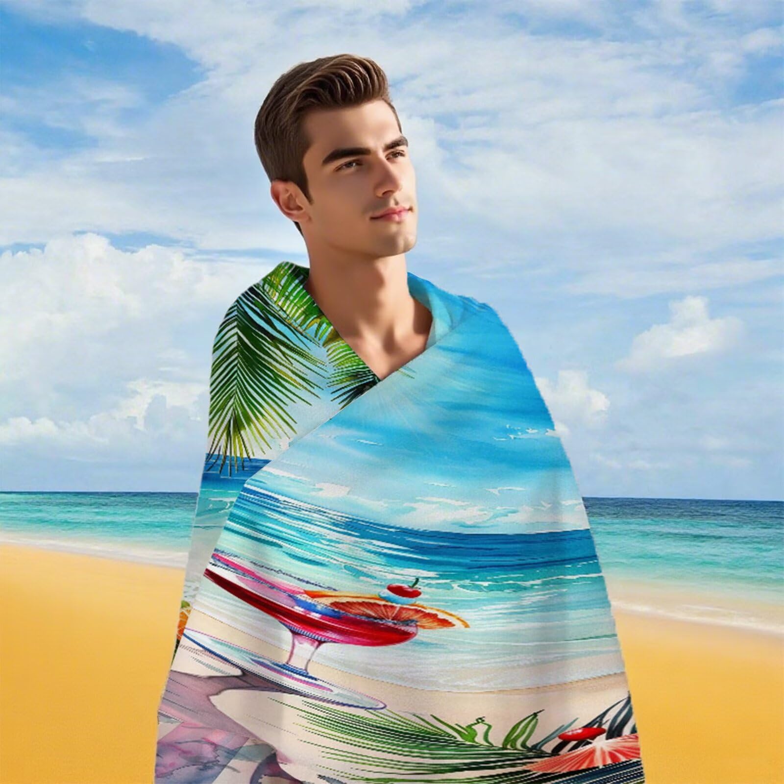 Strandtuch Meeresgetränke Mikrofaser Handtuch Groß 220 x 100 cm,Saunahandtuch Schnell Trocknendes,Sandfreie Stranddecke,Saugfähiges Badetuch,Platzsparende Reisehandtuch,Strandurlaub Must Haves Y1-389