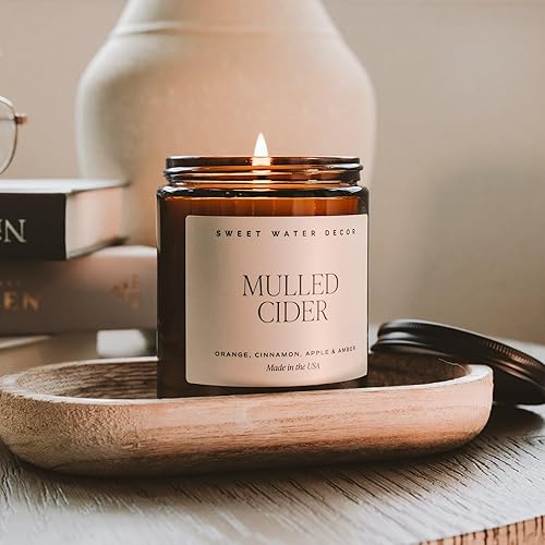 Miniatura 2 de Sweet Water Decor Mulled Cider Soy Candle  Apple, Orange, Cinnamon, Cranberry, and Cedar Scented Candles for Home  9oz Amber Jar + Black Lid, 40+