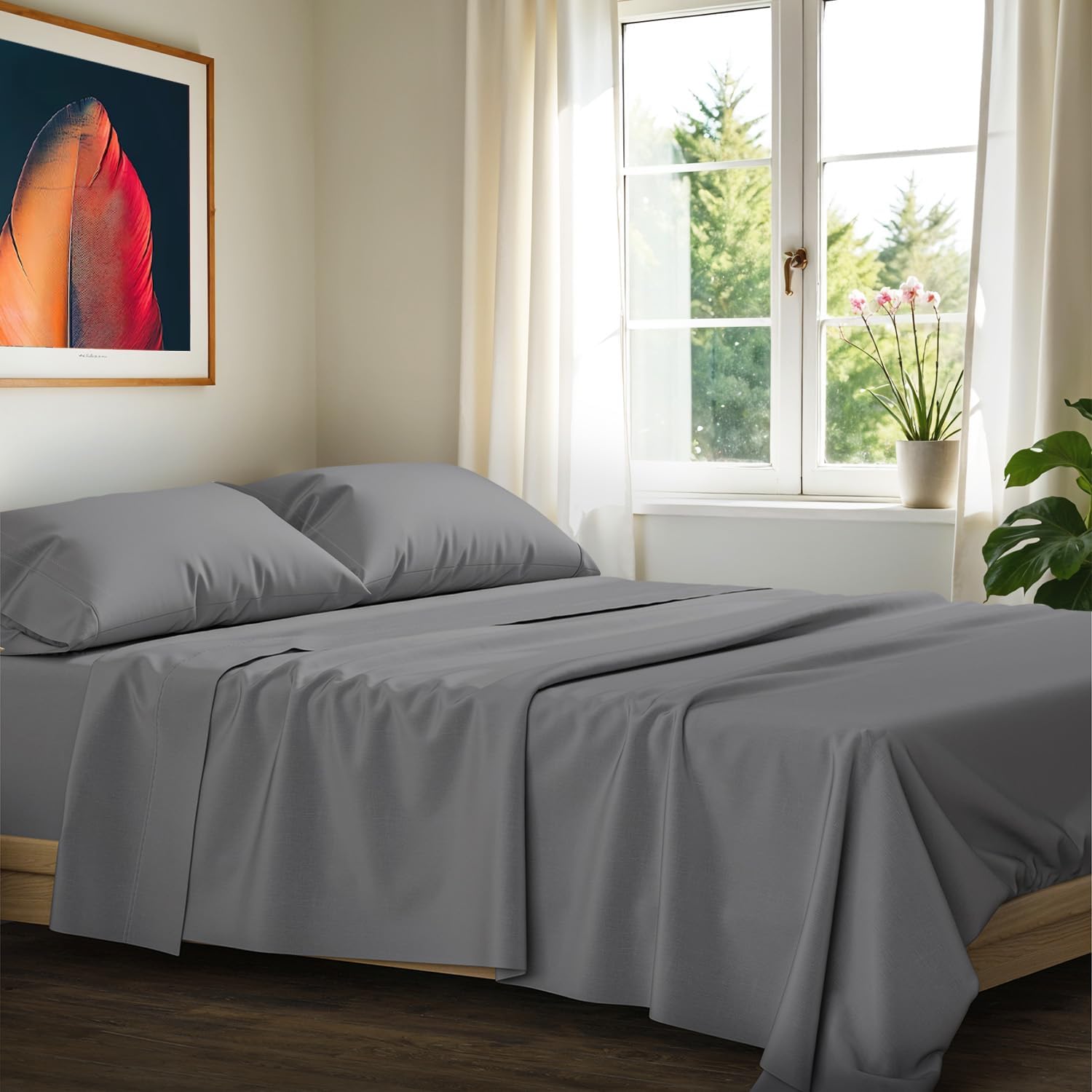Ashton Sheets 100% Egyptian Cotton Sheets California King Size - 1200 Thread Count Cal King Sheet Set Egyptian Cotton, 4 PC Luxury Bedsheet (Dark Grey), Soft, Cooling, 17" Deep Pocket Bedsheet Set