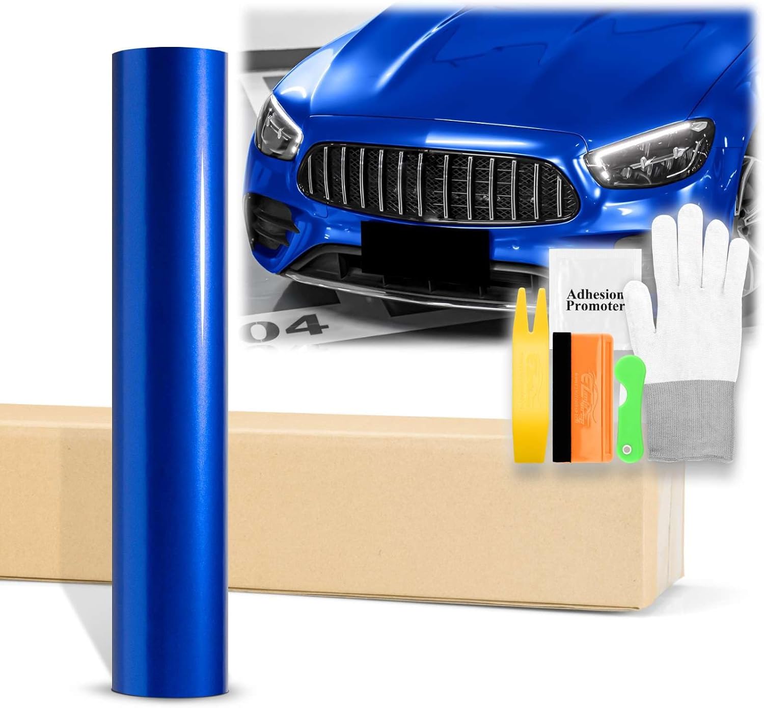 60"x720" (5FTx60FT) Gloss Metallic Royal Blue Glossy Vinyl Wrap Auto Car Sticker Decal Film Sheet Bubble Free Air Release Technology with Tool Kit
