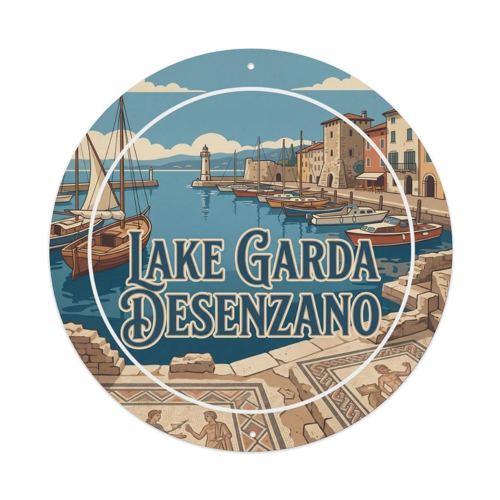 Olhnbad Style Lake Garda Desenzano Ruins Route Travel Vintage Metal Tin Sign