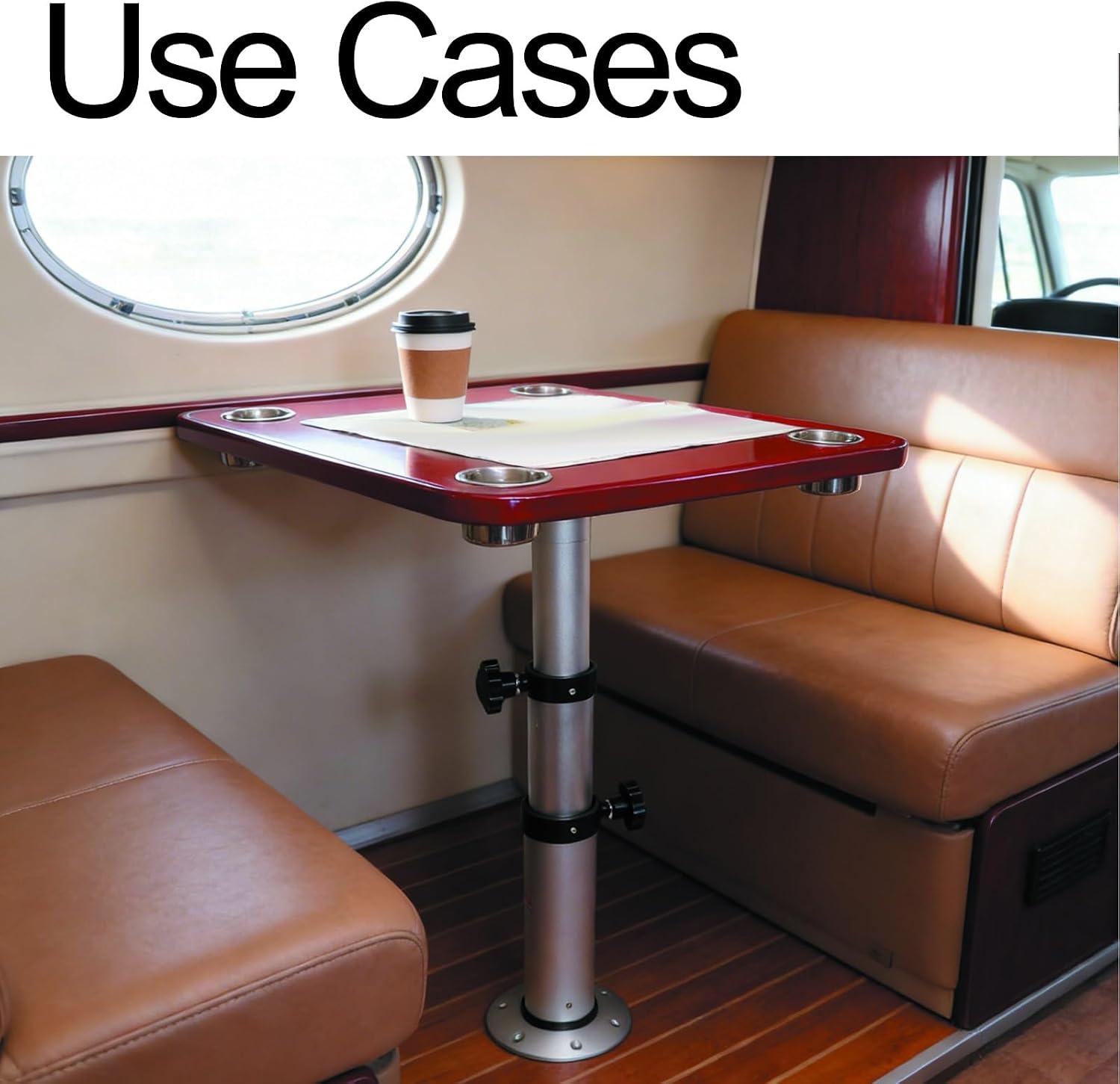 Removable RV Tables Oak Table Top 24x15in, Adjustable Dinette Table 4 Cup Holders for Caravan RV Marine Boat