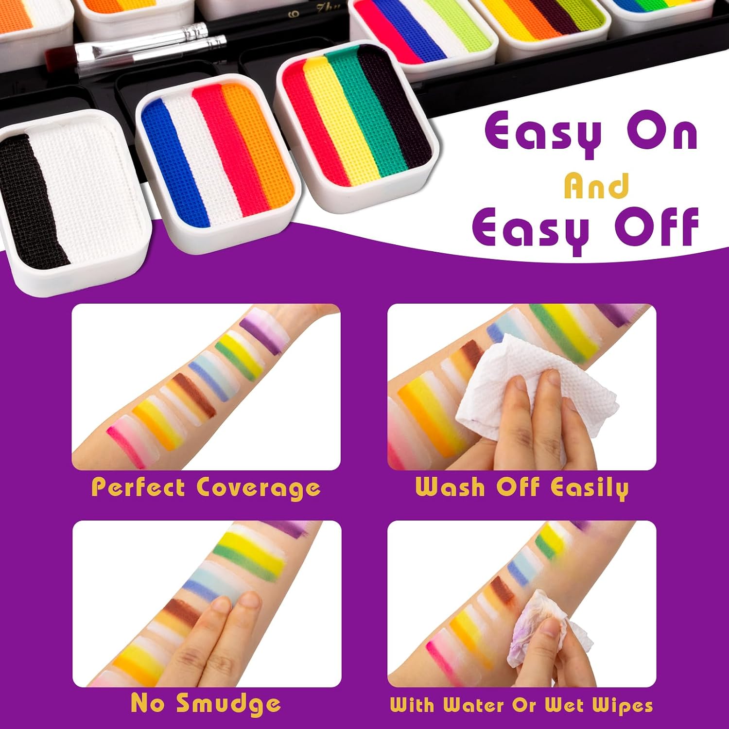 Face Paint Kit-12 Split Cake Palettes Face Painting Kit Professional with Stencils, Rainbow Non Toxic Water Activated Facepaint Makeup Kit with Brush Set for Party,Halloween,Christmas