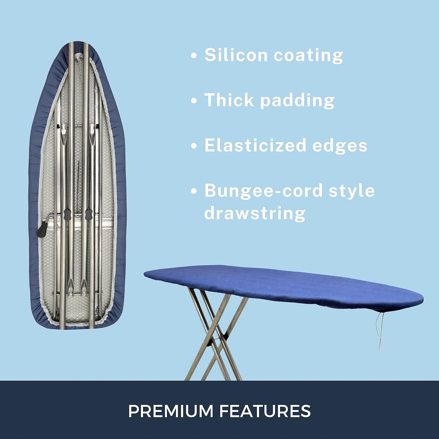 Ironing Board Cover and Pad with Standart Size Adjustable Elastic Edge Fit, Extra Thick Padding, Heat Reflective, Non Stick Scorch and Stain Resistant, (Blue)