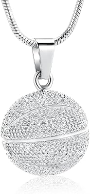 Basketball Urn Necklace for Ashes Sport Cremation Jewelry Stainless Steel Football Memorial Necklaces Ash Holder for Human Pets Keepsake Jewelry for Sport Lover Men with Fill Tool