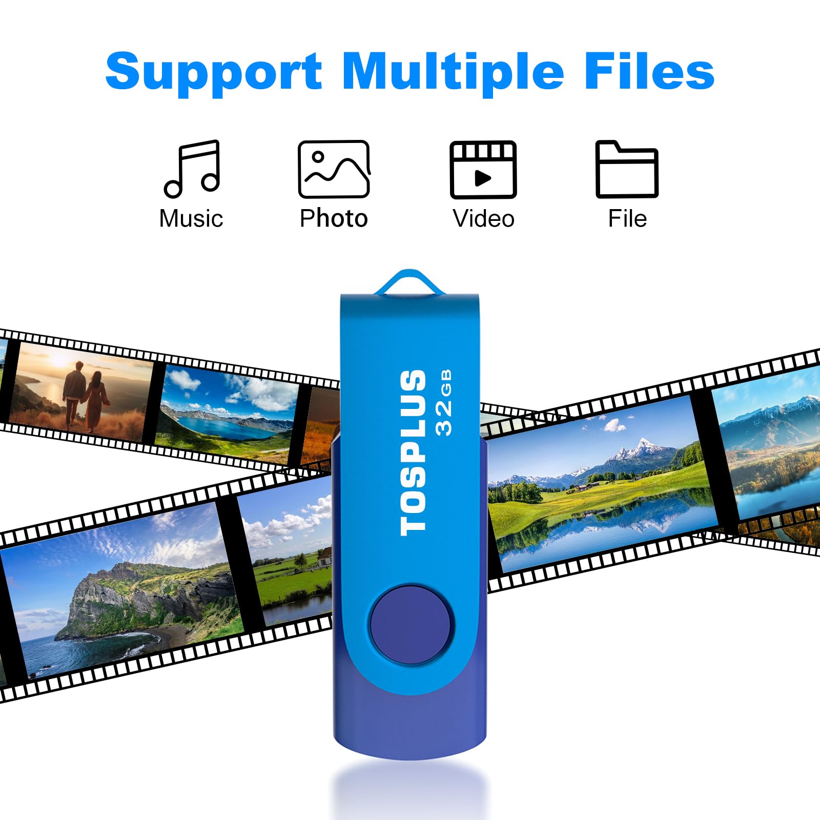 Paquete de 2 unidades flash USB 2.0 de 32 GB, memoria USB 2.0, almacenamiento de datos, diseño giratorio (negro/azul)
