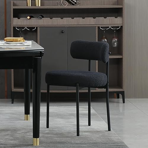 Miniatura 21 de DYHOME Juego de 4 sillas de comedor negras de bouclé, sillas de comedor tapizadas modernas con cojín de 10 cm de grosor y patas de metal resistentes