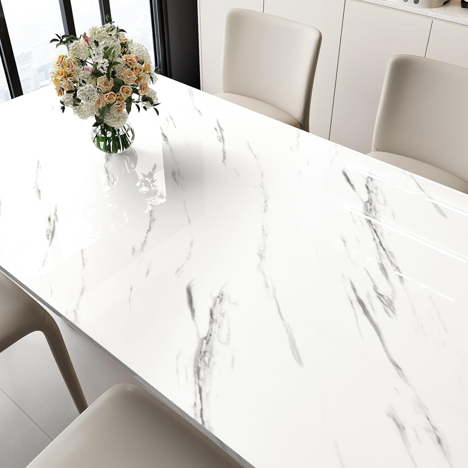 Yullpapper White Marble Peel and Stick Wallpaper Glossy White Marble Contact Paper Countertops Waterproof Rental Friendly Wallpaper Removable Vinyl Granite Contact Paper for Cabinets Walls 15.7×80''