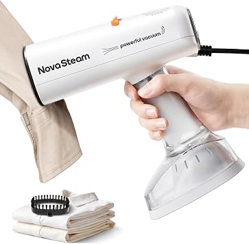 Vacuum Steamer for Clothes Handheld,4500Pa Pure Force 2-in-1 Garment Clothing Steamer,100-120V Portable Travel Steam Iron,1750W Large Ceramic Heat Panel, 340ml Water Tank