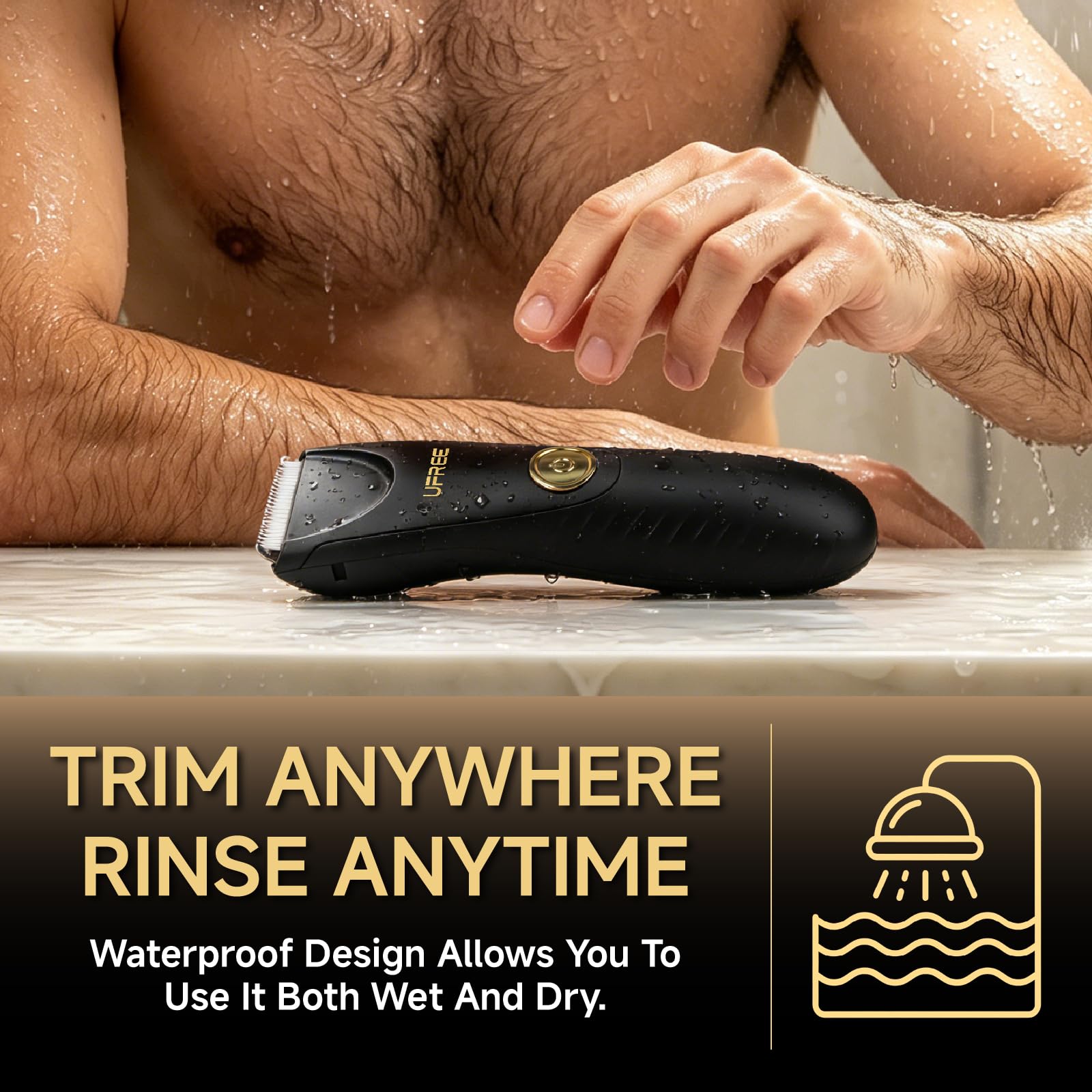 Ufree Manscape Tondeuse corps et aine pour homme – Lame en céramique sans entaillement, rasoir électrique étanche humide/sec, station d'accueil rechargeable USB-C, écran LED, tondeuse à poils pubiens