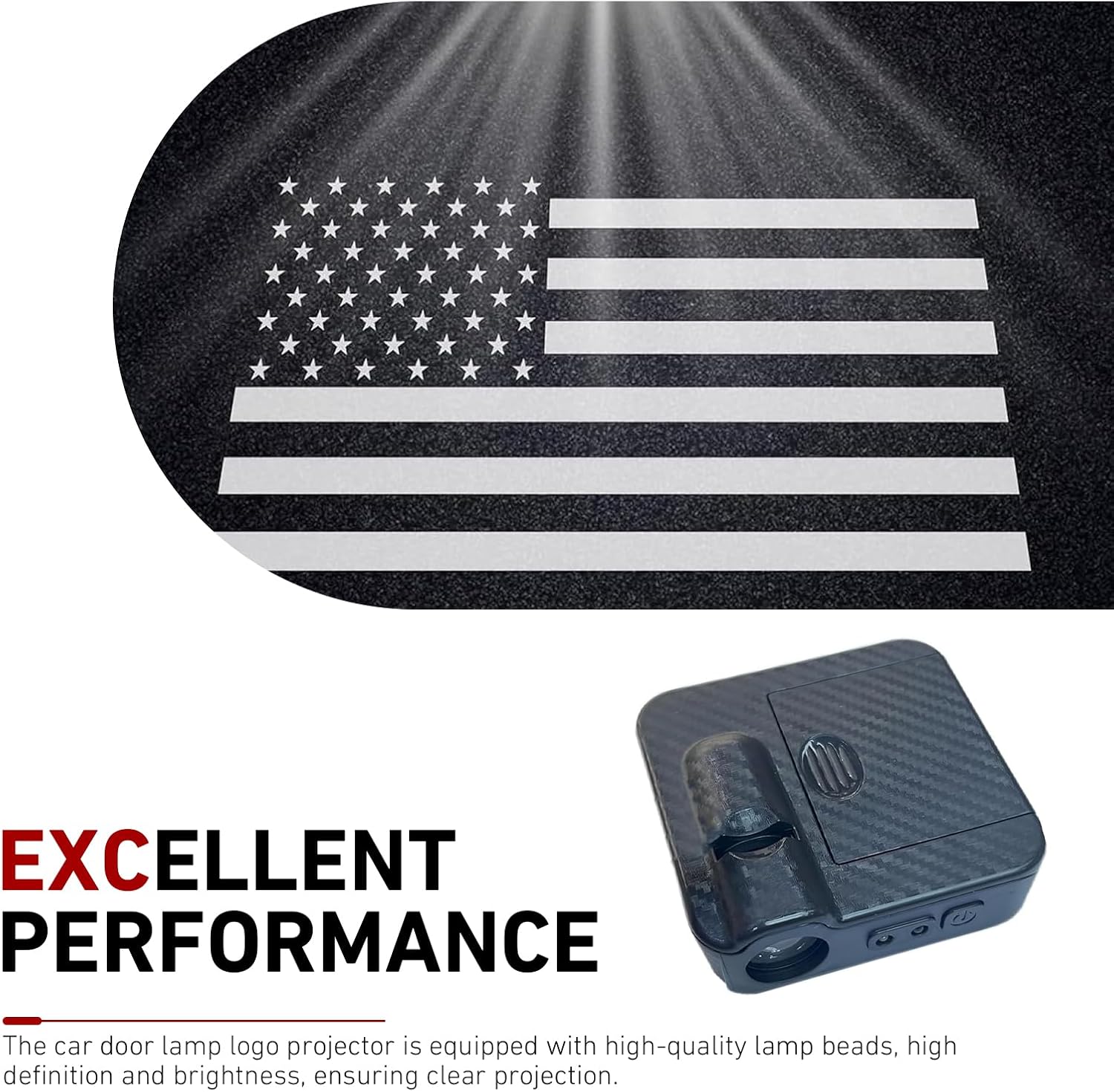 4 PCS American Flag Pattern Car Door Projector Lights, Wireless Infrared Sensor LED Welcome Shadow Lights, Carbon Fiber Car Side Decoration, Universal for Most Cars (Black)