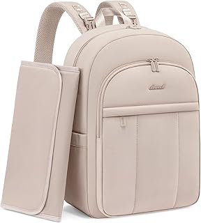 LOVEVOOK Diaper Bag Backpack, Large Puffy Baby Bag with Changing Pad Insulated Pockets Stroller Straps, Waterproof Diaper Backpacks for Mom Dad, Ivory