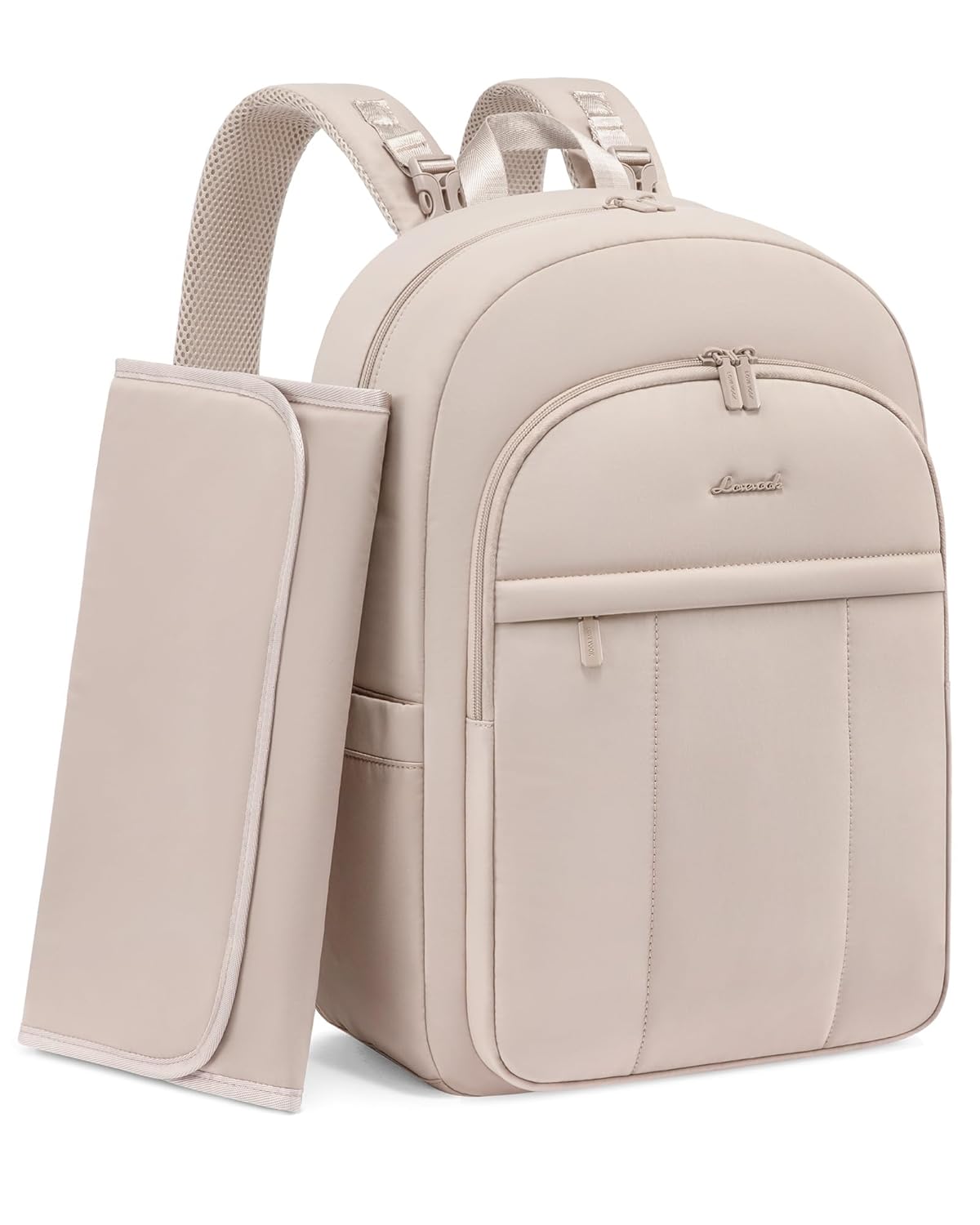 LOVEVOOK Diaper Bag Backpack, Large Puffy Baby Bag with Changing Pad Insulated Pockets Stroller Straps, Waterproof Diaper Backpacks for Mom Dad, Ivory
