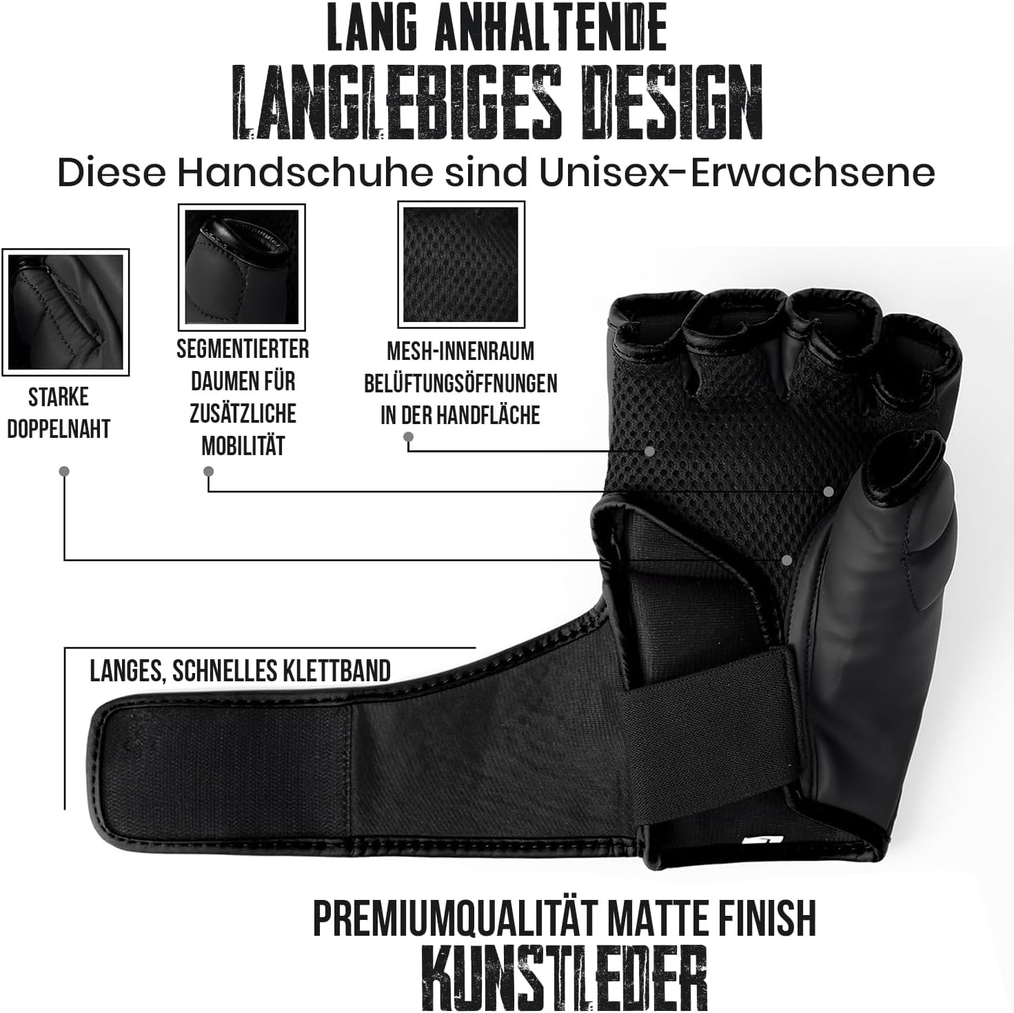 EVO Fitness Gants MMA Mitaines d'arts Gants de Boxe Homme Femme Grappling Gant MMA Sparring Muay Thai Cage Combat Boxe Boxing Gloves Gant de MMA Protection Taekwondo Gants Karate mitaine Boxe