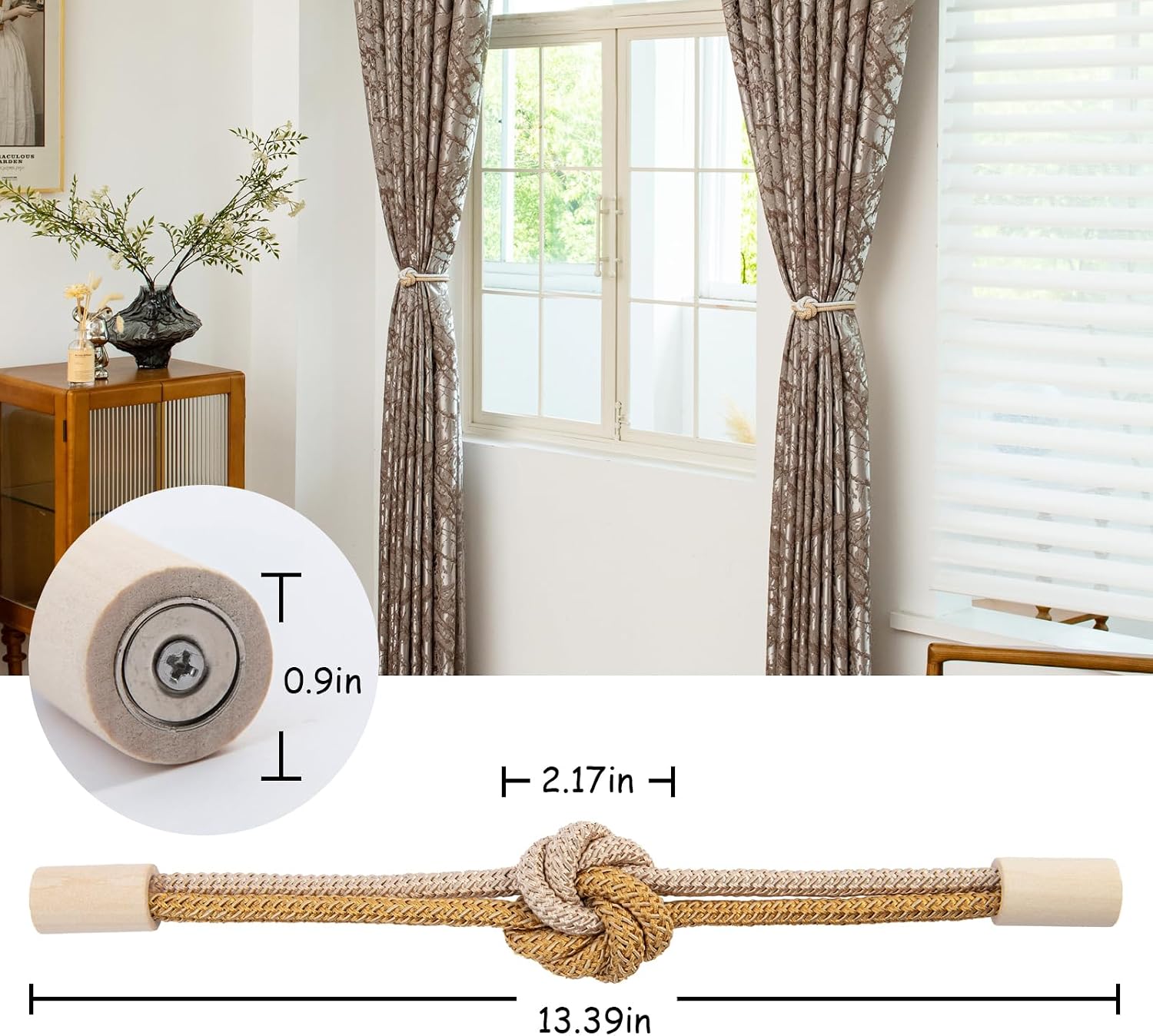 Magnetic Curtain Tiebacks Holdbacks Rope Curtain Tie Backs Outdoor Contoeey image 2