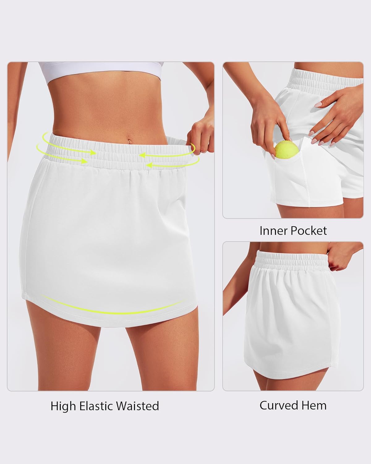 Womens Golf Skirts with Pocket Tennis Skirt High Elastic Waisted Curved Hem Athletic Skort for Pickleball Workout