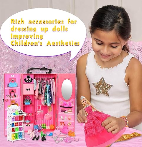 Miniatura 6 de ebuddy Lote de moda de 105 artículos de 115 pulgadas para muñeca de niña armario de ensueño con ropa y accesorios incluyendo armario zapatero de