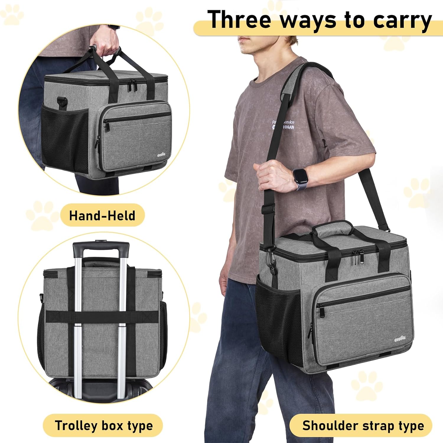 GMAK Pet Grooming Bag, Dog Grooming Tote Bags Supplies Organizer Case Pets Tools Organizer Tote for Dog Cat Grooming Tool Kit and Accessories, Grey(Bag Only)