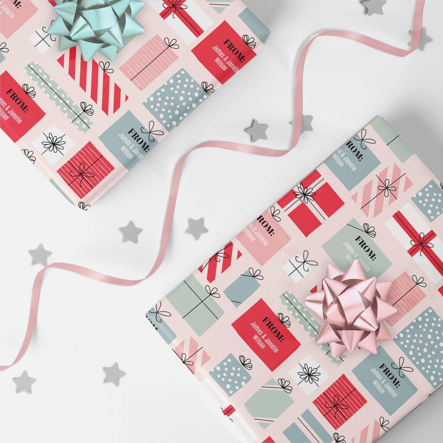 Canopy Street Personalized Pastel Presents From Holiday Wrapping Paper / 7 Foot Roll Custom All Occasion Wrapping Paper/Single Sided Modern Cheerful Illustrated Present Design/Made In The USA