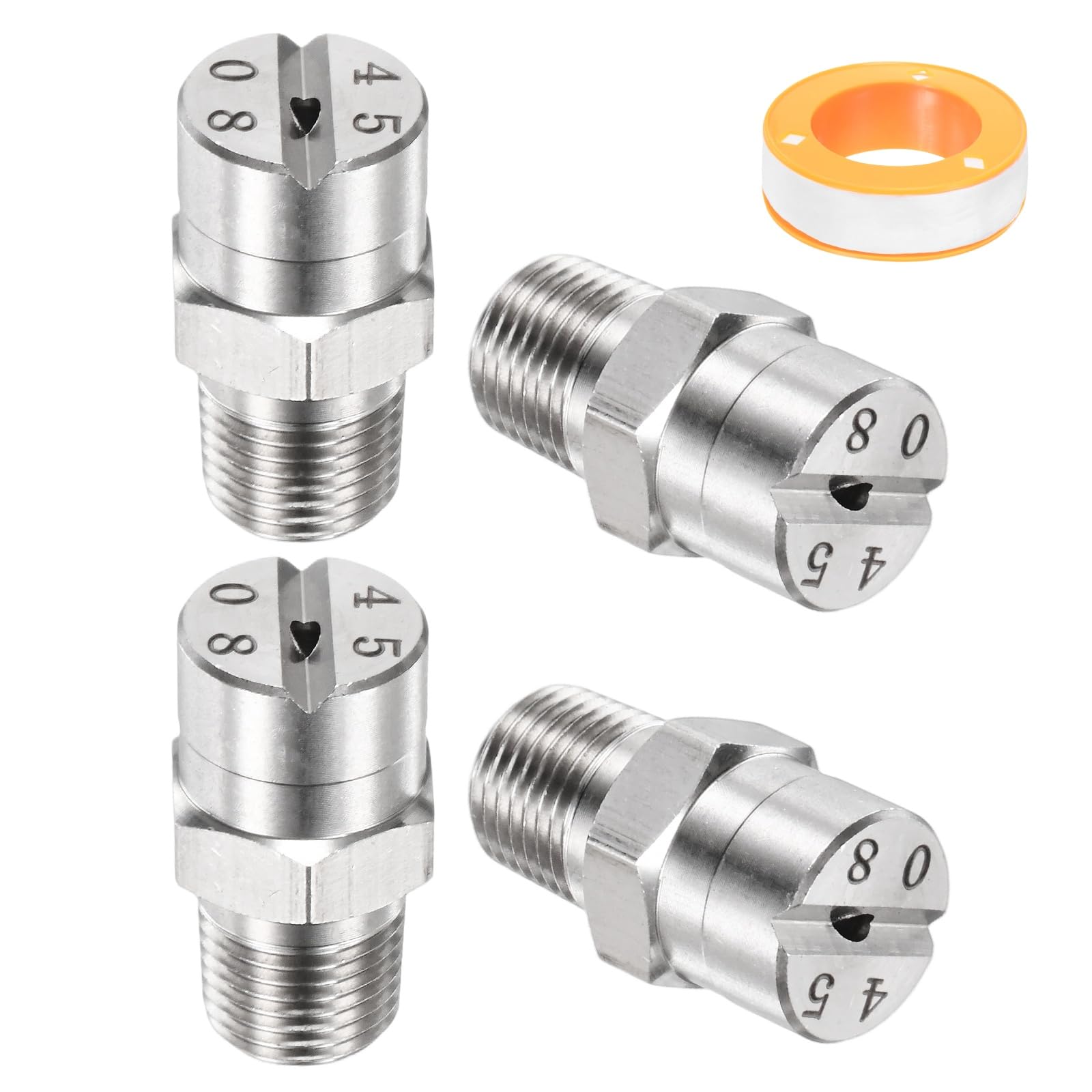TIXIPEM 1/8" BSP Male 45 Degree Flat Fan Spray Tip [5PCS] - Pressure Washer Nozzles Cleaner Nozzle with Sealing Tape Used for Water Guns - [Stainless Steel-1.8MM Orifice]