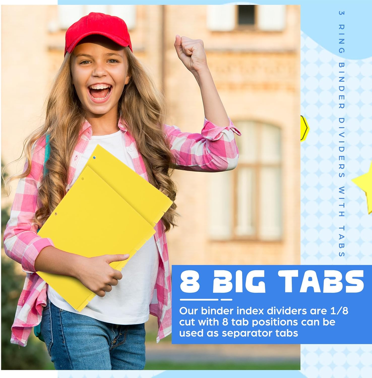 6 Sets 8 Tab Yellow Binder Dividers for 3 Ring Binders 8.5 x 11 Inch Binder Dividers with 3 Hole Punched Page Dividers Sturdy Binder Index Dividers for School (Yellow)
