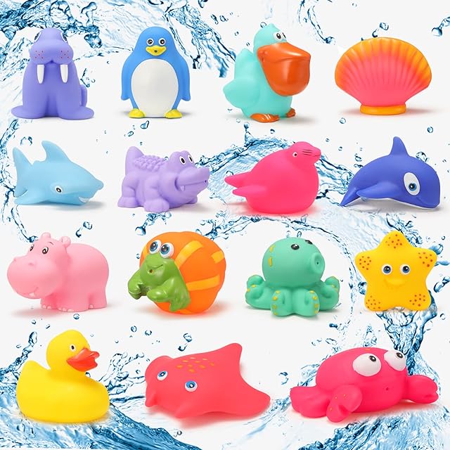 Lictin Baby Bath Toys - 15PCS Bath Squirters Toys Assorted Colors, Ocean Animals Floating Bath Toy for Kids (Multicoloured 2)