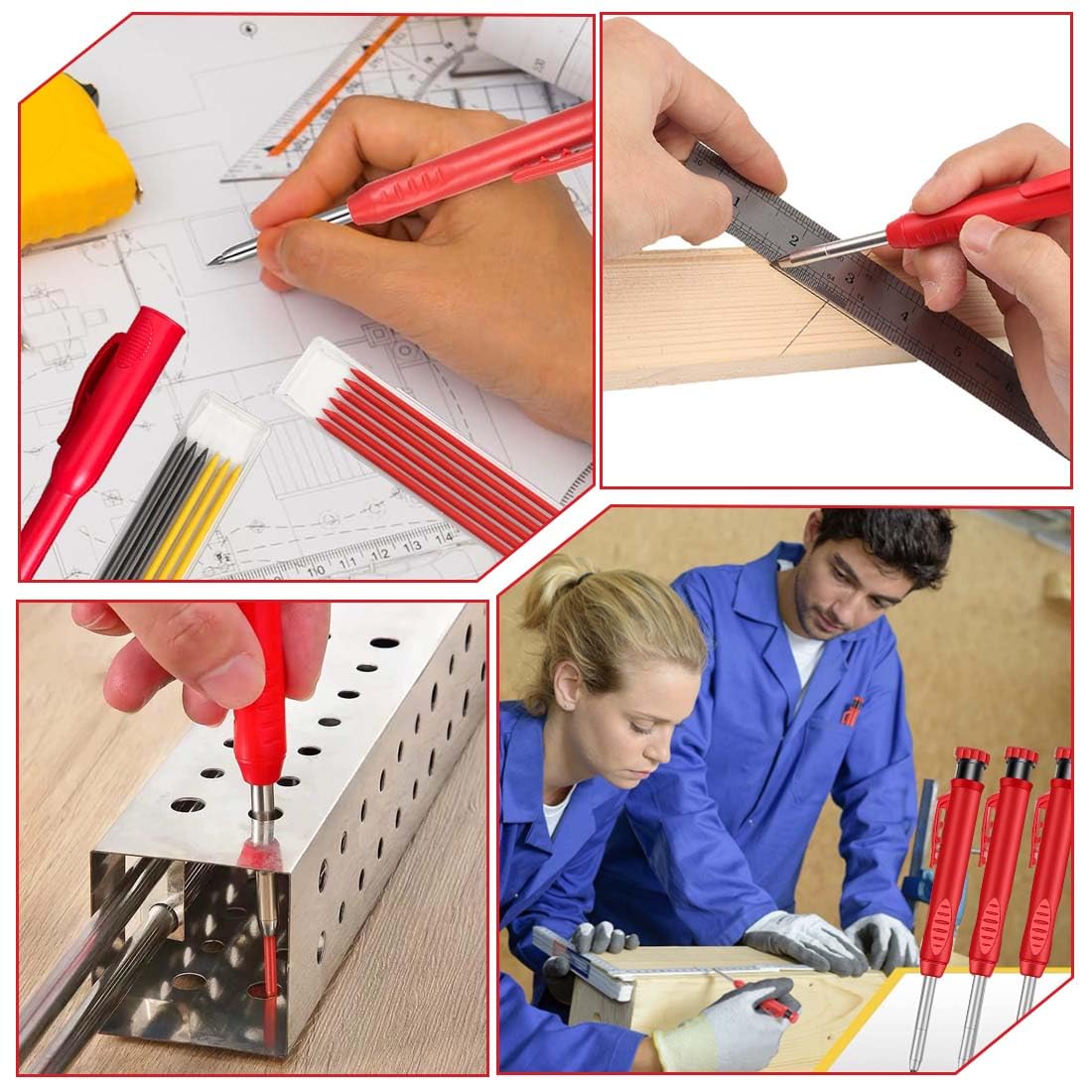 Matita Meccanica Per Carpentiere Con 12 Ricariche – Temperamatite Integrato, Antiscivolo, Per Architetti E Falegnami - 2