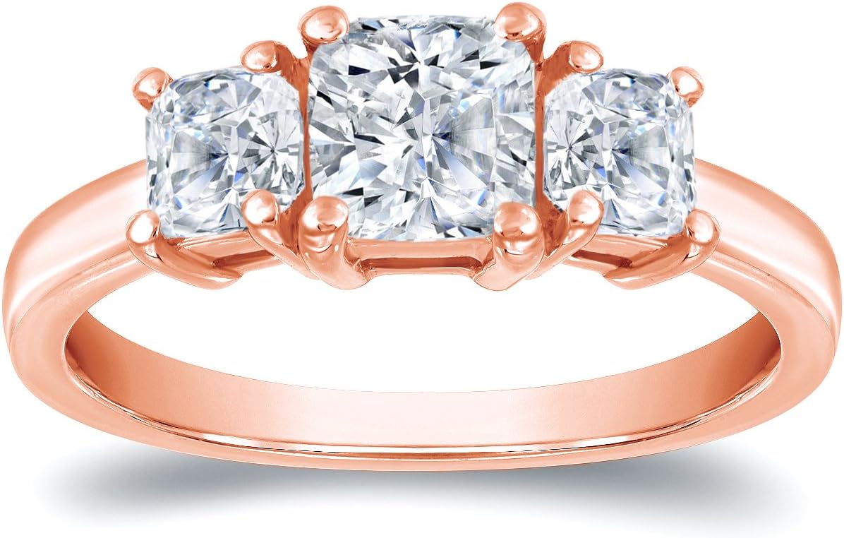 14k Gold 3-Stone Cushion Cut Diamond Ring (1 cttw, G-H, VS1-VS2) Size 4-9