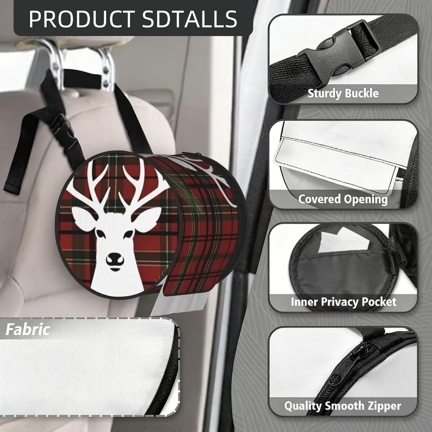 Hanging Toilet Paper Holder Waterproof Cat Proof Roll Paper Case Cover Portable Foldable Roll Storage Bag Merry Christmas Reindeer Tissue Holder with Adjustable Strap for Travel Car Camping Outdoor image 4