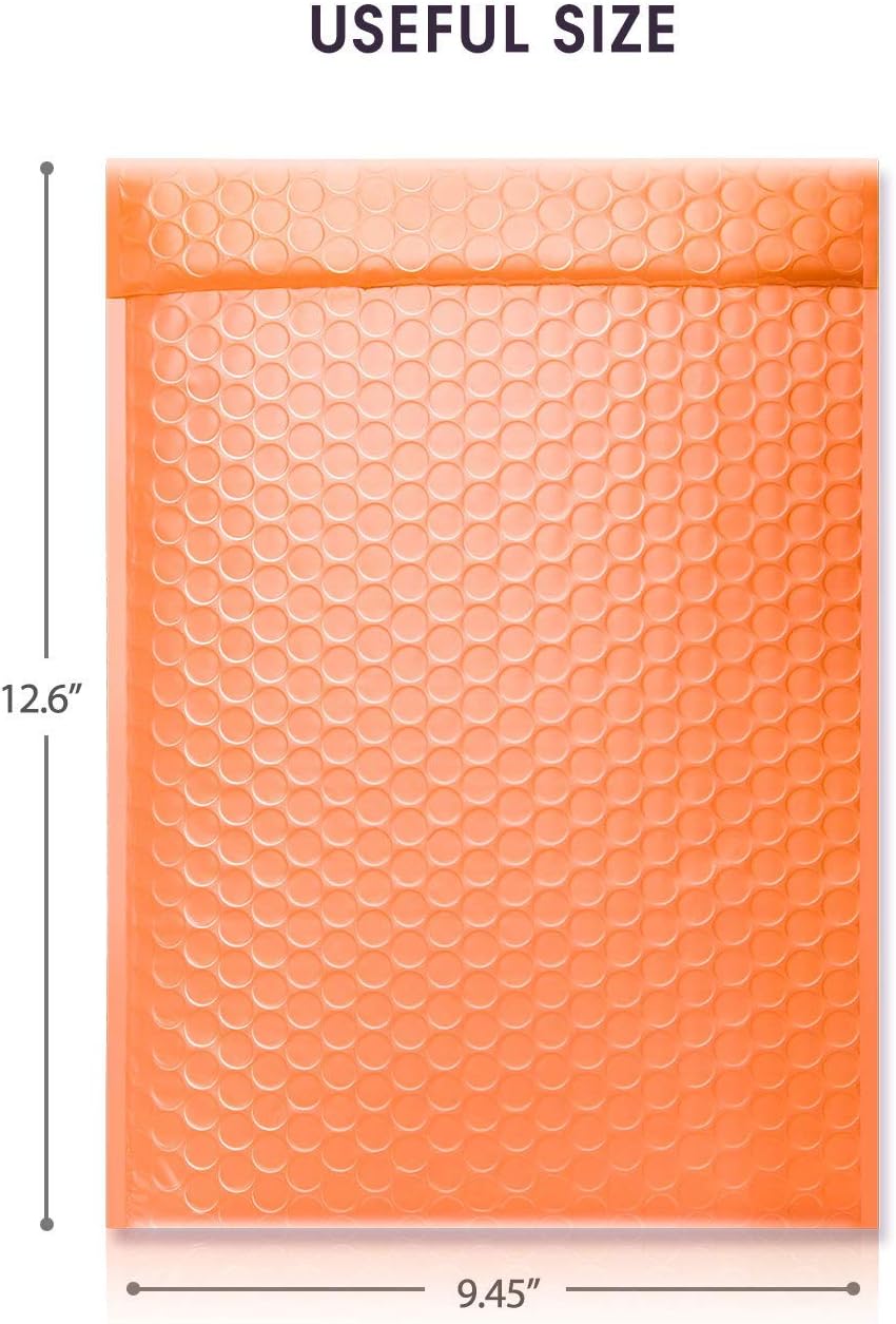 25Pack #3 9x12" TONESPAC Bubble Mailers Padded Envelopes with Self Seal Waterproof Strip Poly Bubble Mailer - Orange