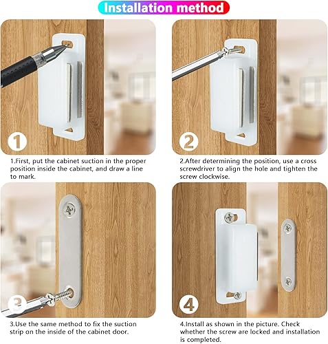 Miniatura 3 de Paquete de 12 imanes magnéticos de 15 libras para puerta de armario de cocina, armario, baño, armario, cierre de cajón y persianas con tornillos de