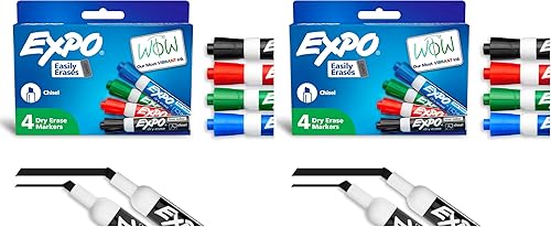 EXPO 80074 Marcadores de borrado en seco de bajo olor, punta de cincel, colores surtidos, 4 unidades (paquete de 2)