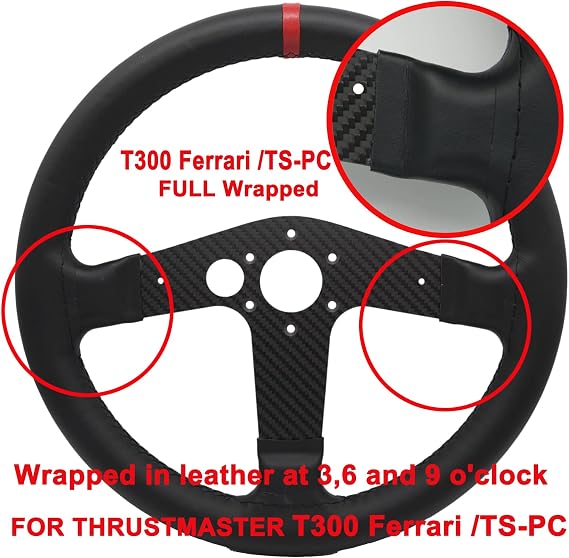 Replace 13 inch(33cm) lightweight Original Leather For THRUSTMASTER T300 Force Feedback Ferrari Integral ; Racing Wheel For TS-PC Racer Servo Base Open Wheel (For T300 Ferrari/TS-PC Racer)