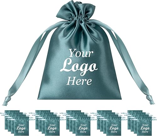 TopTie 50 bolsas de regalo de satén de seda personalizadas con cordón, bolsa de joyería impresa con logotipo, bolsa de cosméticos de alta calidad,