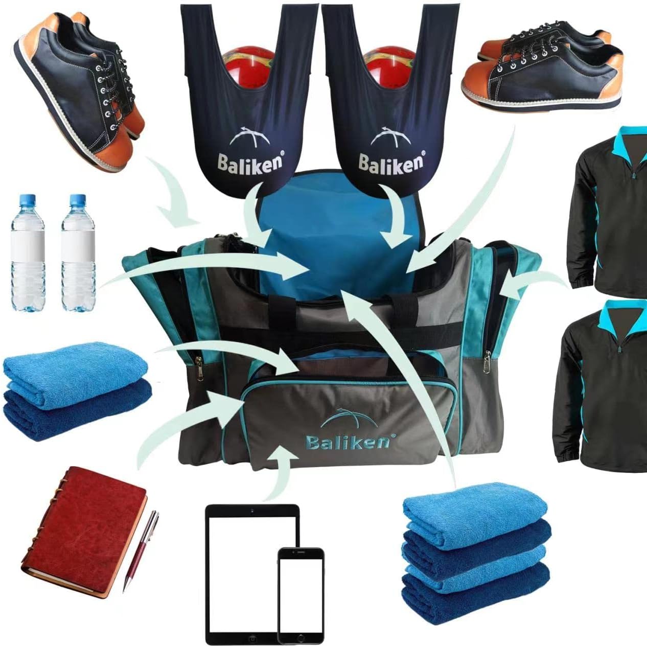 BALIKEN Double Tote Bowling Bag - Holds Two Bowling Balls One Pair of Bowling Shoes Up to Mens 16 Shoes and One Pair Up to Mens 13 Shoes…