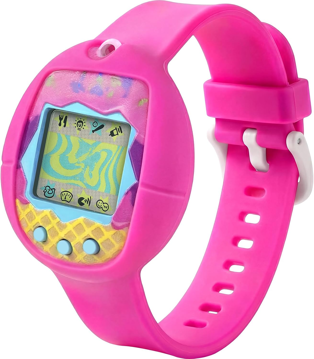 Soft Silicone Wristband for Tamagotchi Original, Adjustable Anti-Drop Strap | for Gen 1/2, Neon, Retro Flowers, 90s, Fresh Strawberry, for Kids, Teens, Adults, Parents & 90s Nostalgia Lovers, Rose Red