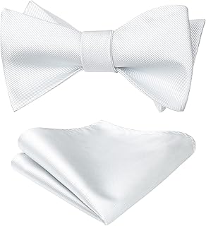 Men's Self-tied Bow Tie and Pocket Square Solid Colour Tuxedo Bowtie with Handkerchief Set for Wedding Party Prom Bowties