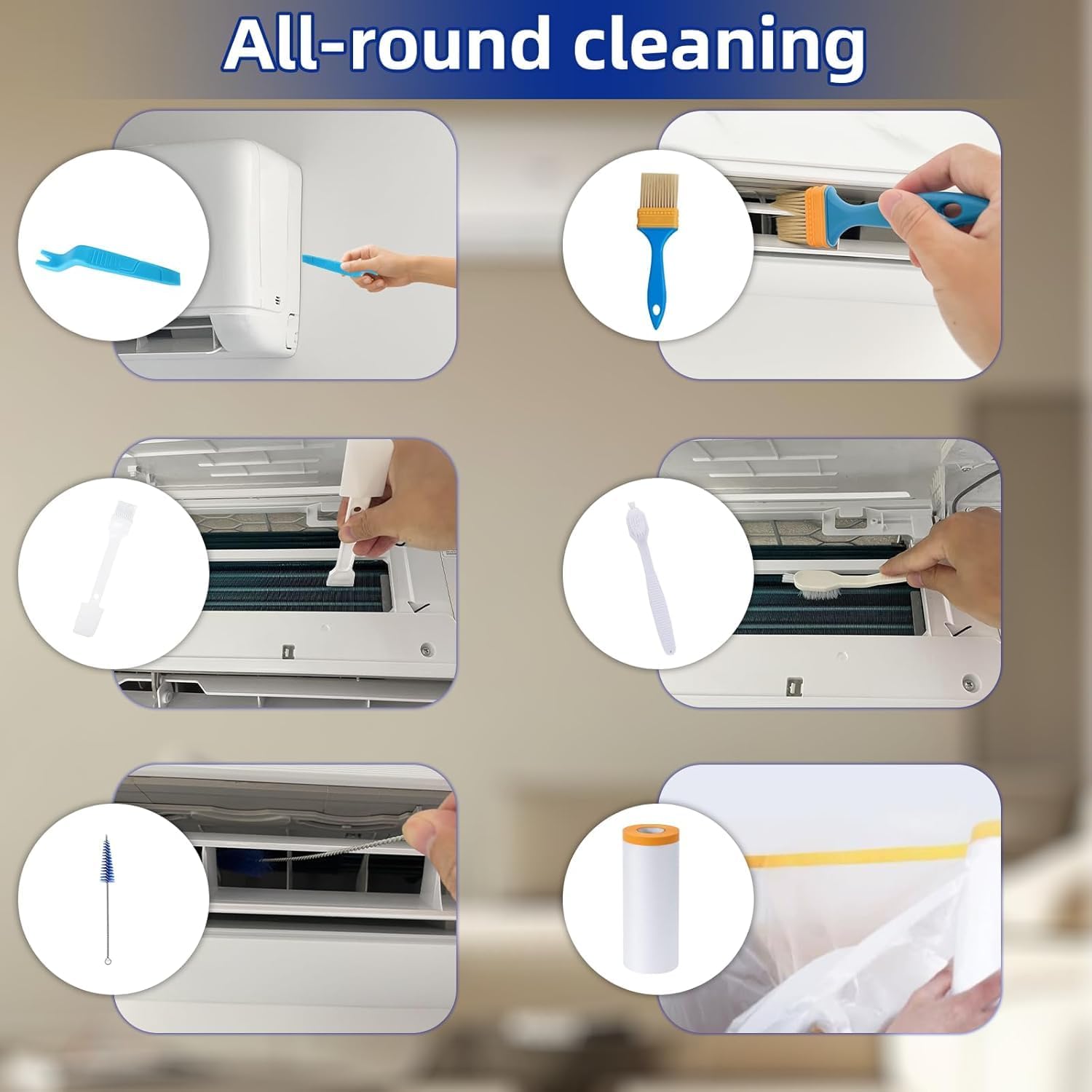 Air Conditioner Cleaning Cover,11PCS Mini Split Cleaning Kit Bag with 2L High Pressure Sprayer,Wall Mounted Waterproof Ac Cleaning Kit with Drainpipe and Support Plates,Fits Systems 27in - 39in(Blue)