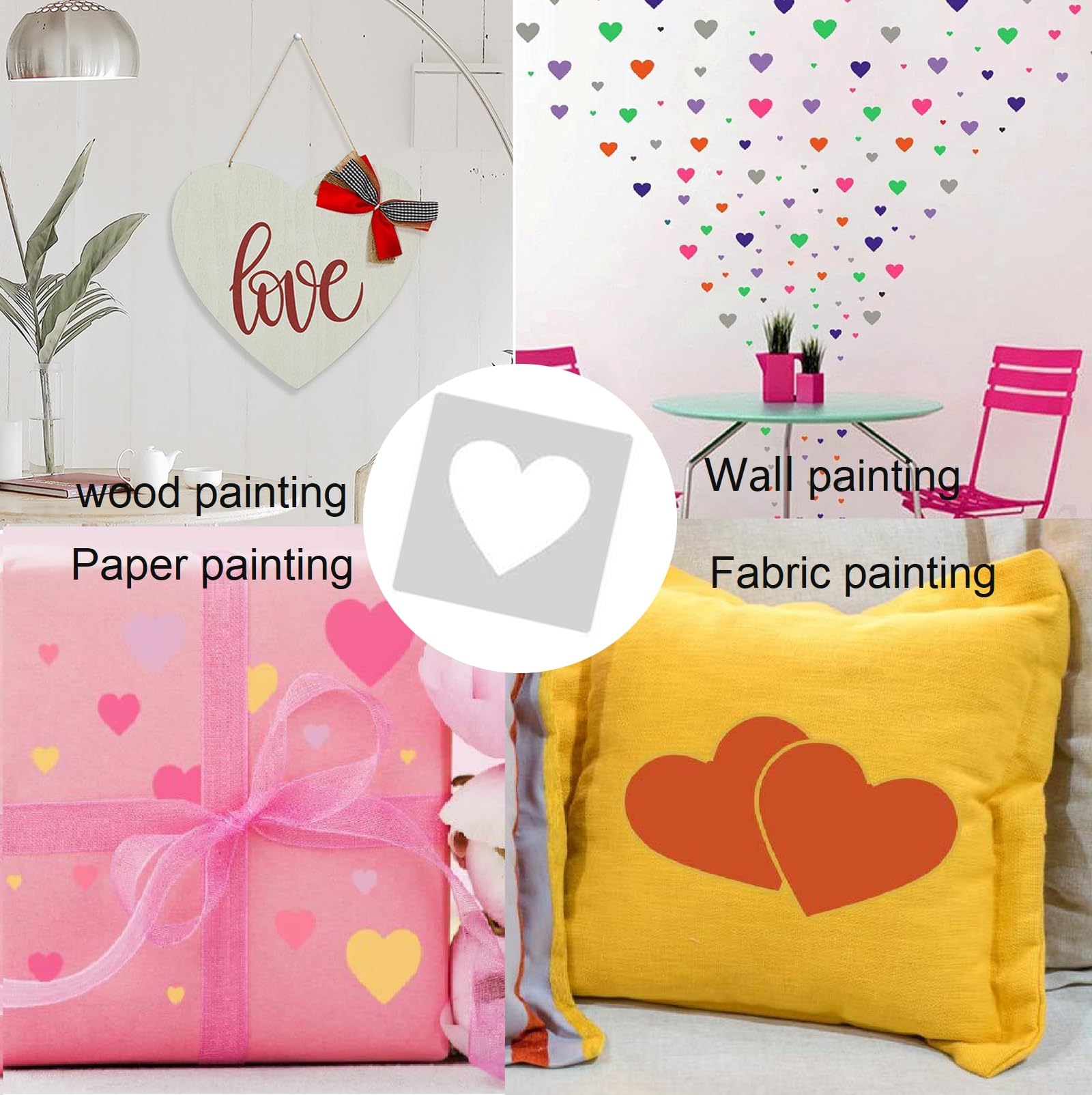 5 plantillas de pintura reutilizables, plantillas de plástico para manualidades en pared de madera, papel para decoración del hogar, bricolaje de 4 a 12 pulgadas (corazón)
