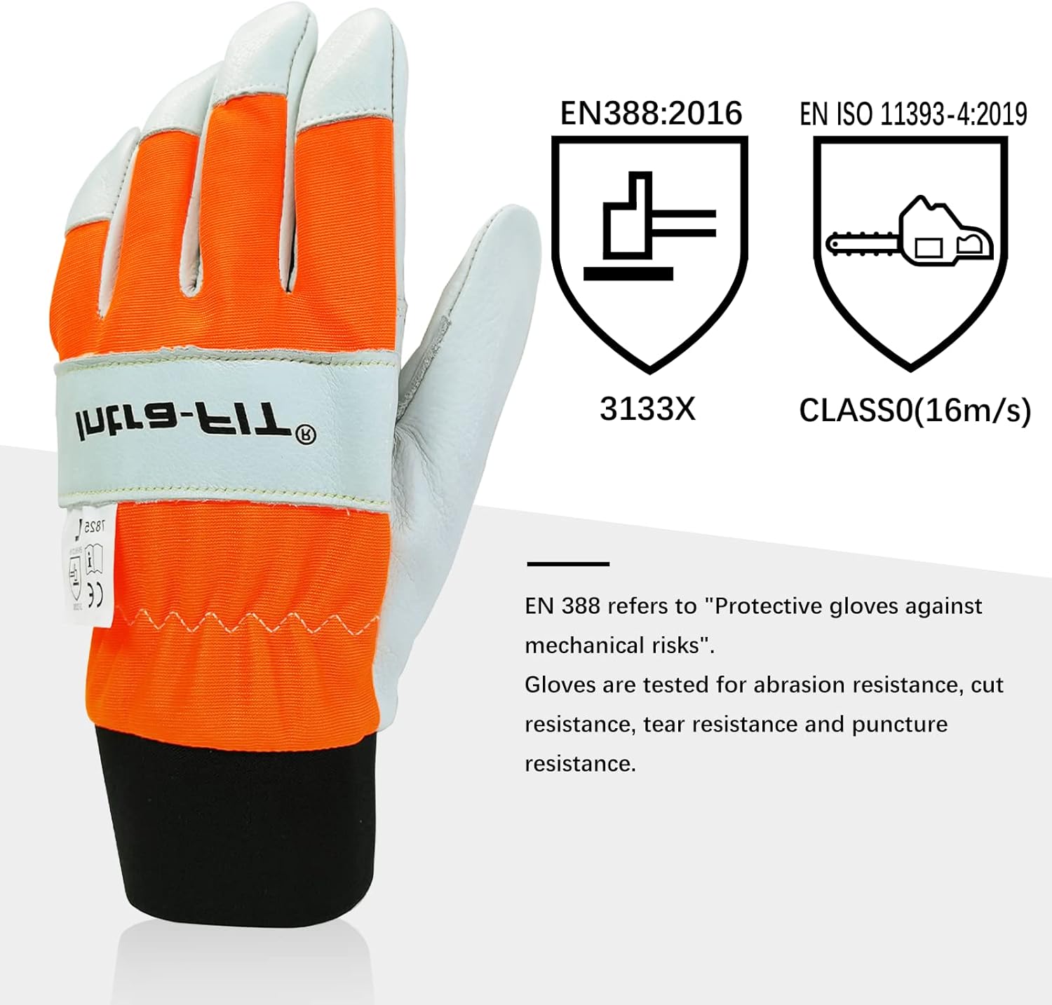 Chainsaw Gloves Saw Protection on Left Hand Back, EN ISO 11393-4, Cut-resistance Gloves Cow leather Palm