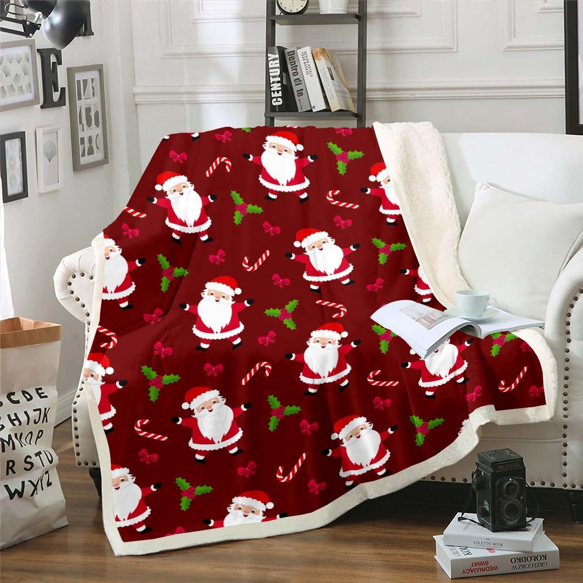 Erosebridal Xmas Gifts Blanket for Kids Girls Boys Toddler Cartoon Santa Claus Fuzzy Blanket, Merry Christmas Throw Blanket Decorative Sofa Couch, Cute Father Christmas Warm Fluffy Blanket Twin Size