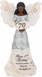 Pavilion Gift Company - Happy 70th Birthday - 6" Ebony African American Angel Figurine Religious Best Friend Bestie BFF God Jesus Lover Christian Christ Gift Present